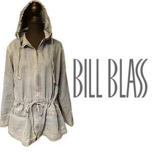 Vintage 80s 90s Bill Blass Blassport Denim Hooded Drawstring Zip Jean Jacket - L